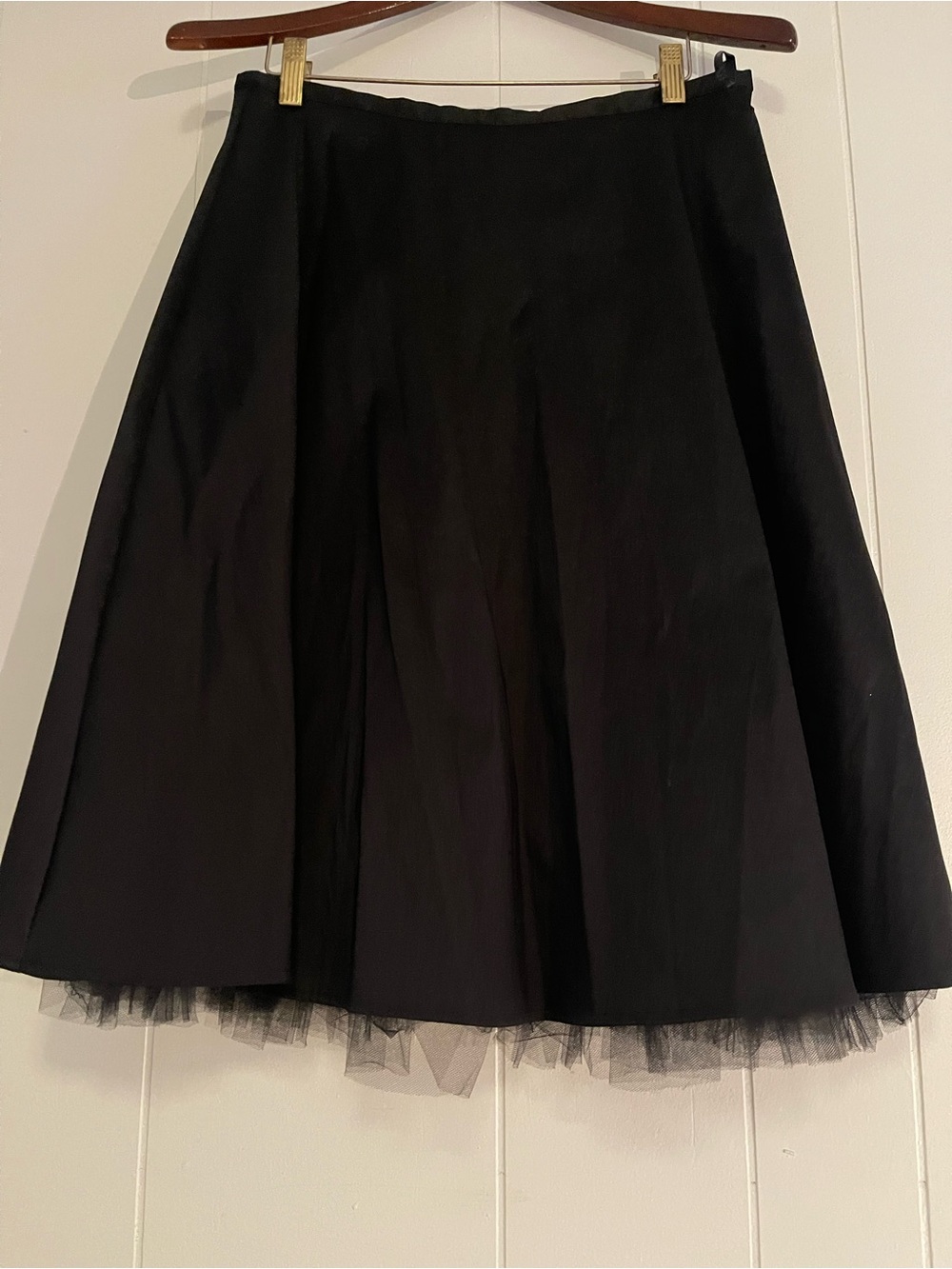 Vintage Black A-Line Skirt with Tulle Trim
